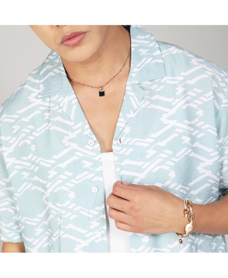 Men's Icy Blue Geometric Overlap Shirt