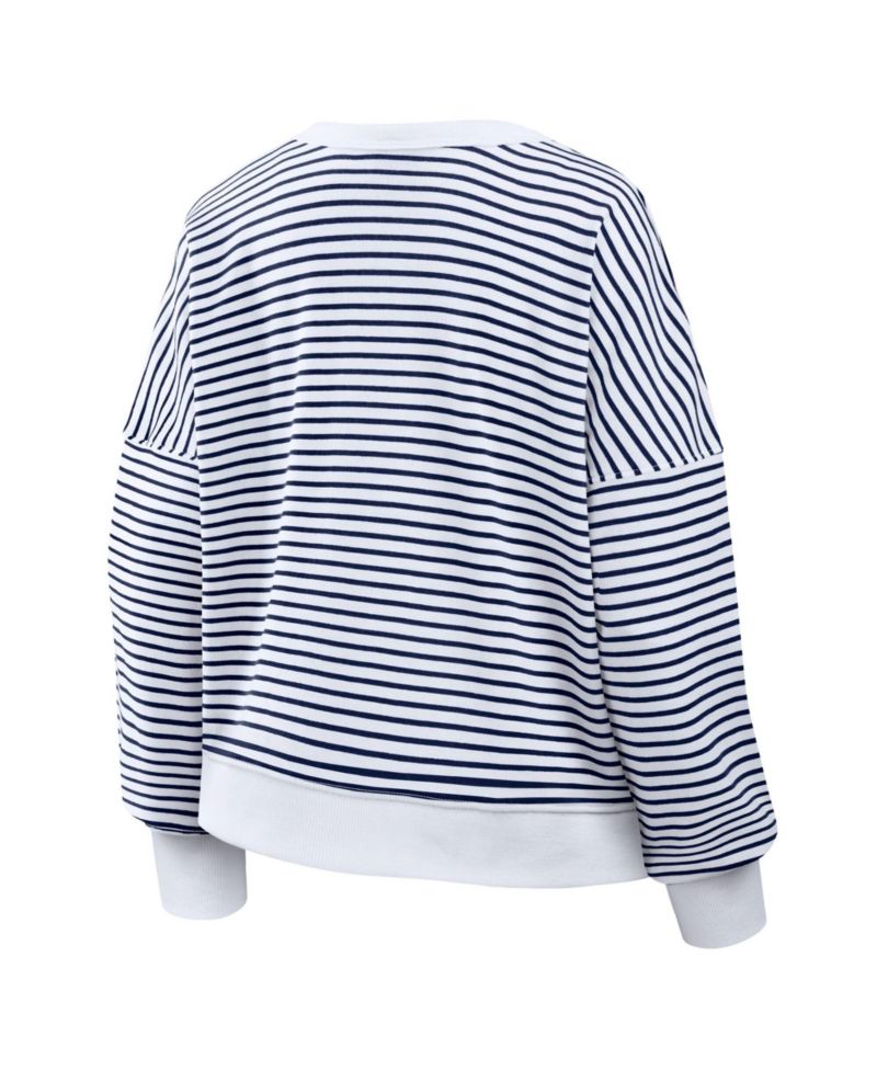 Women's White/Navy Dallas Cowboys Striped Oversized French Terry Sweatshirt
