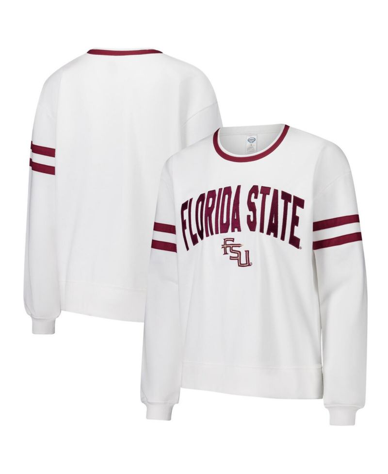 Women's White Florida State Seminoles Borough French Terry Arch Over Long Sleeve Top