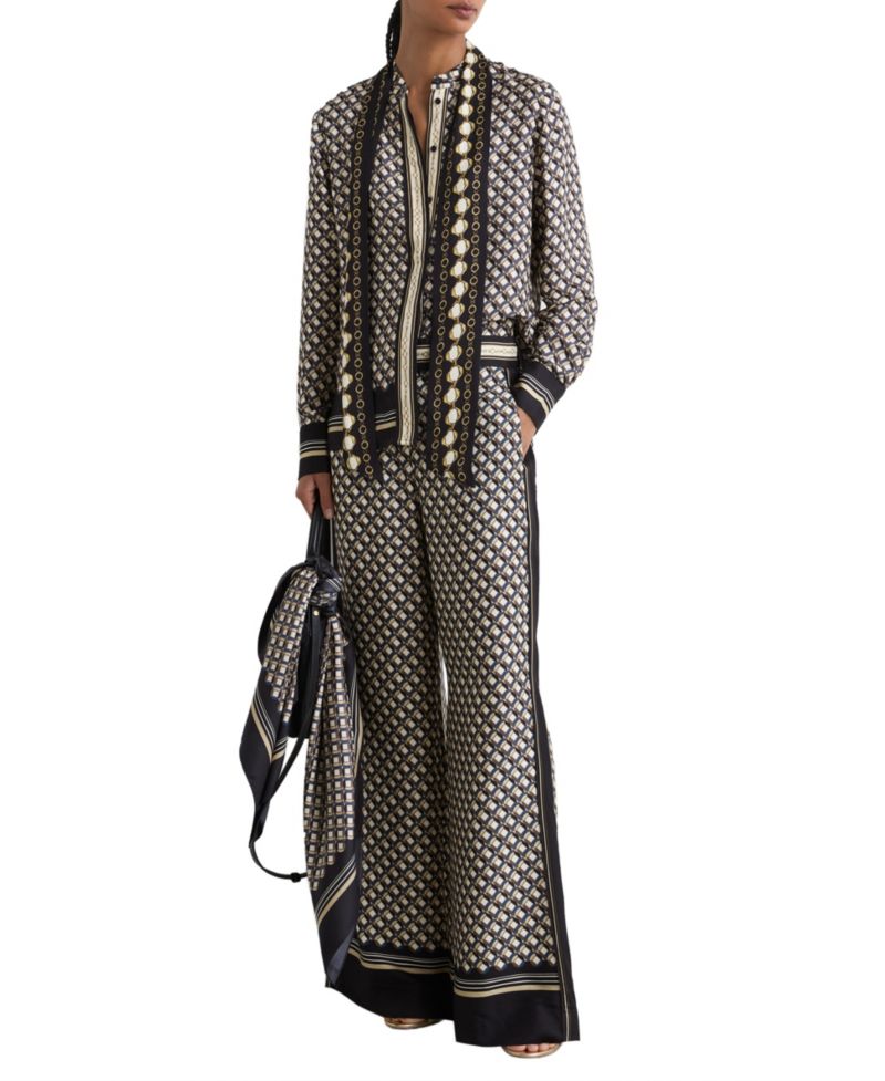 Women's Carmine Long-Sleeve Scarf-Print Tie-Neck Blouse
