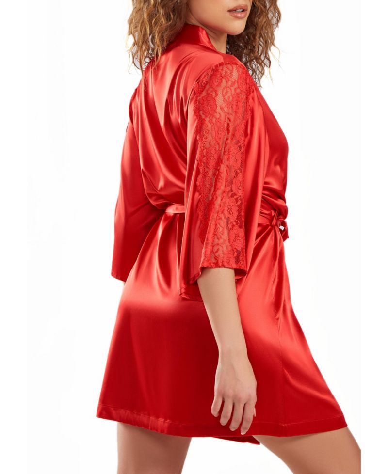 Women's Milena Satin and Lace Robe with Self Tie Sash