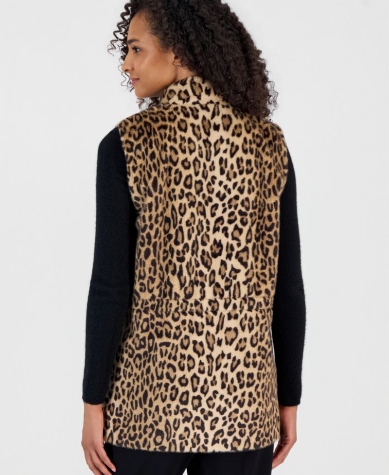 Women's Elastic-Waist Snap Front Leopard-Print Faux Fur Vest