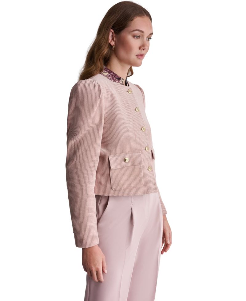Women's Corduroy Puff-Shoulder Collarless Jacket