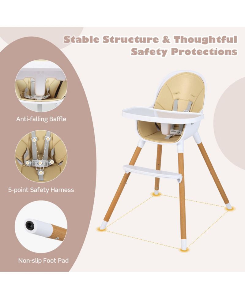 4-in-1 Convertible Baby High Chair Infant Feeding Chair w/Adjustable Tray