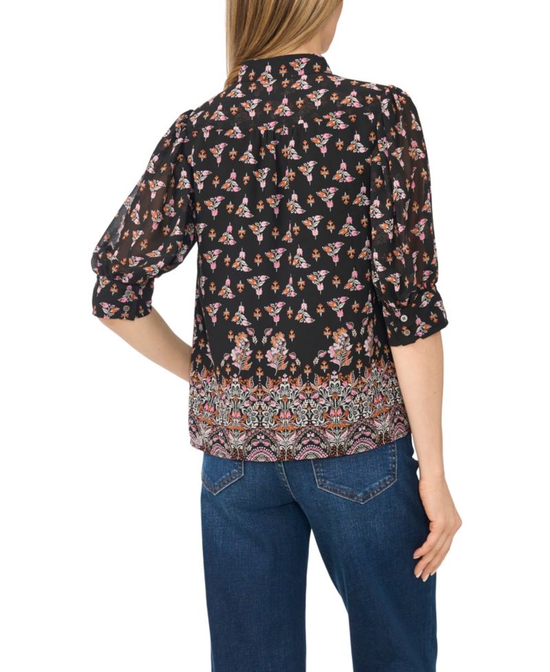 Women's 3/4-Sleeve Open Collar Blouse