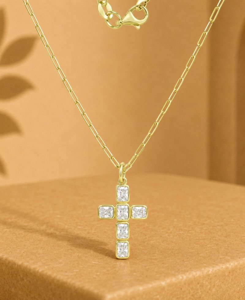 14k Gold-Plated Cross Paperclip Chain Necklace