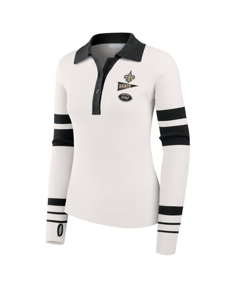 Women's White New Orleans Saints Ribbed Henley Polo Shirt