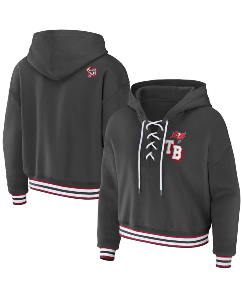 Women's Pewter Tampa Bay Buccaneers Lace-Up Pullover Hoodie