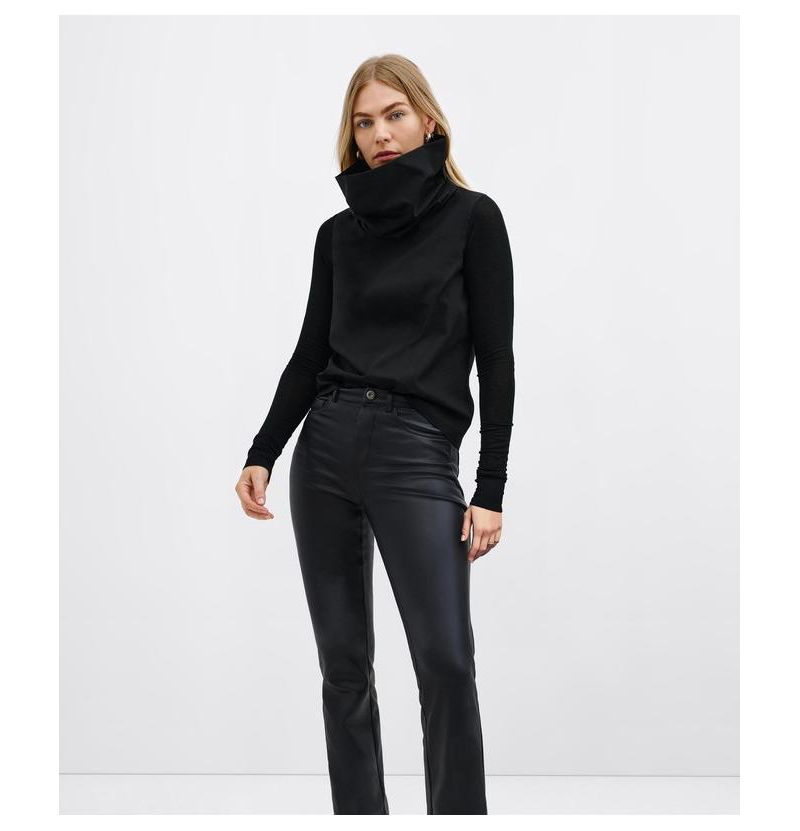 Women's Atlantic High-Collar Cotton Top with Sheer Long Sleeves