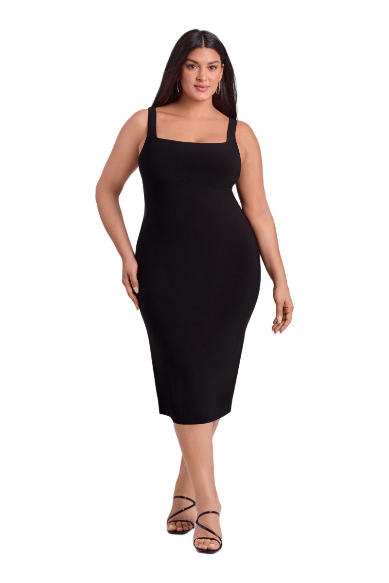 Women's Sculpting Shapewear Square Neck Tank Midi Dress