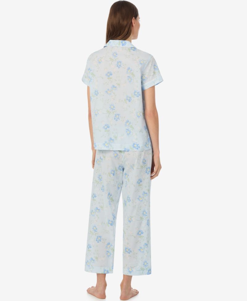 Women's Notch Collar Top and Cropped Pajama Pants, 2-Piece Set