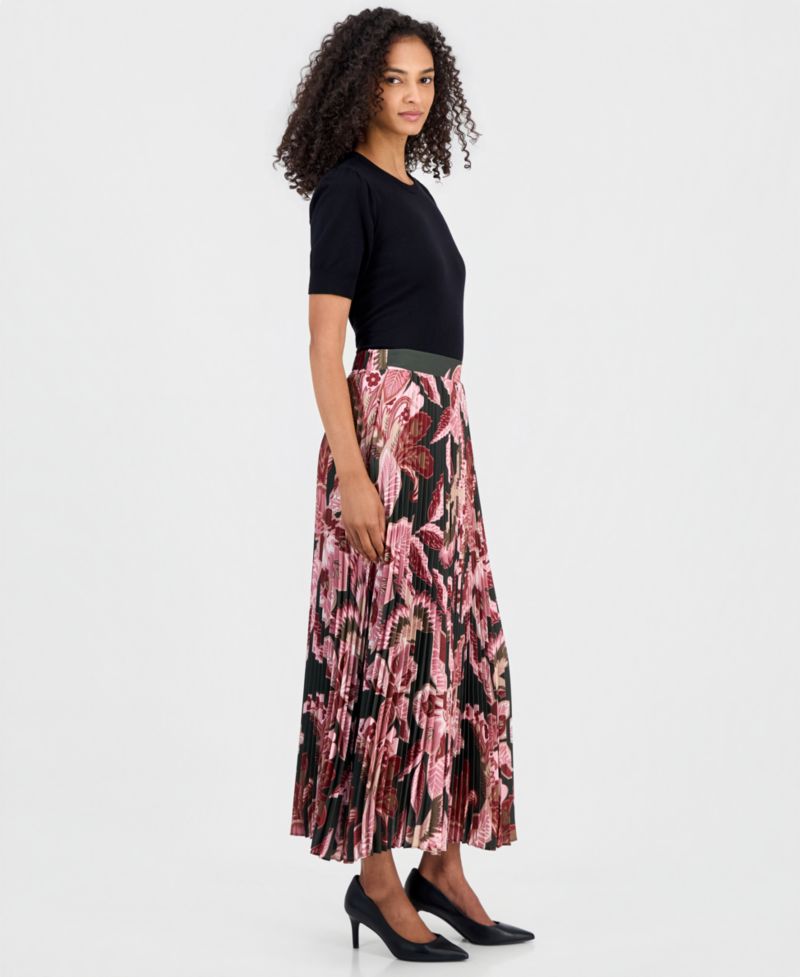 Women's Pleated Floral A-Line Skirt