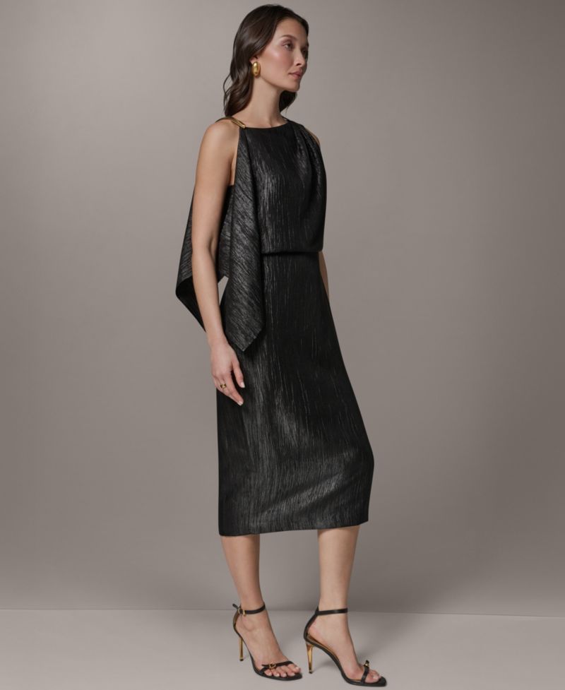 Women's Crinkle Satin Square Neck Midi Sheath Dress