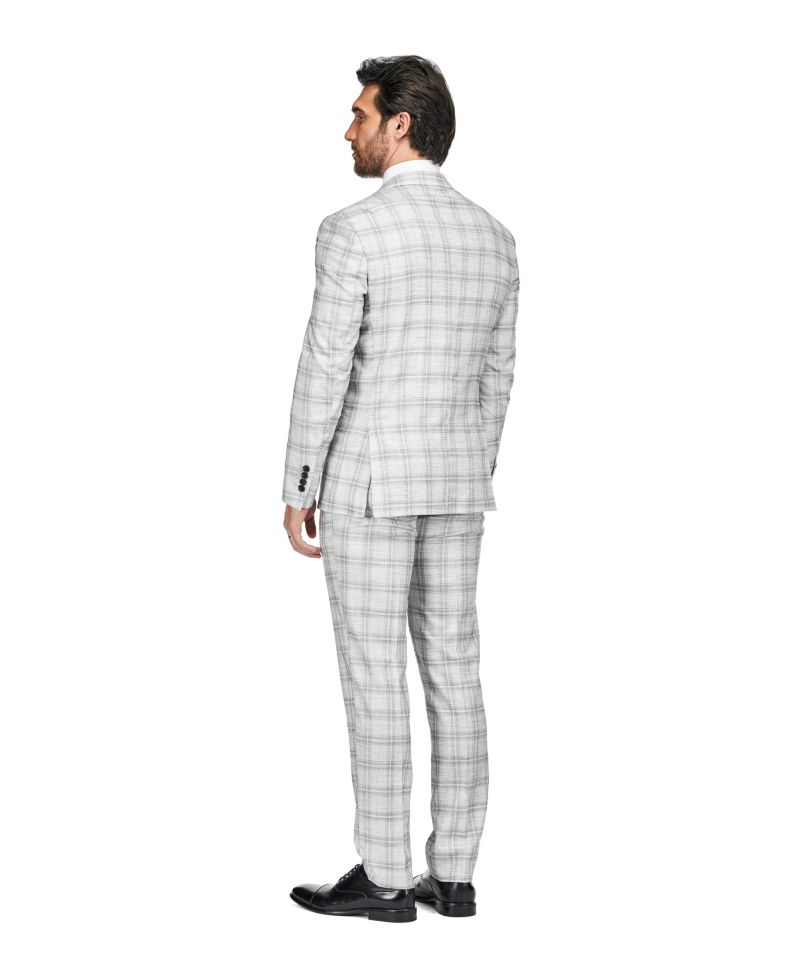 Men's 2 Piece Slim Fit Grey Check Double Breasted Suit