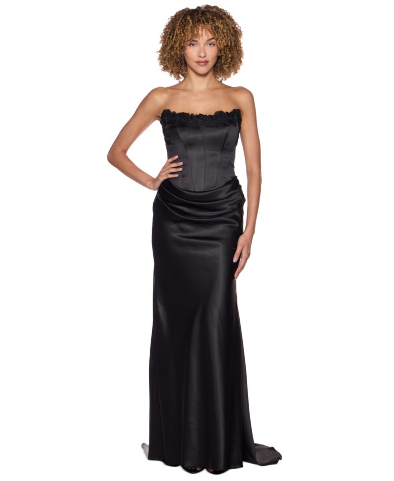 Juniors' Strapless Satin Corset Gown