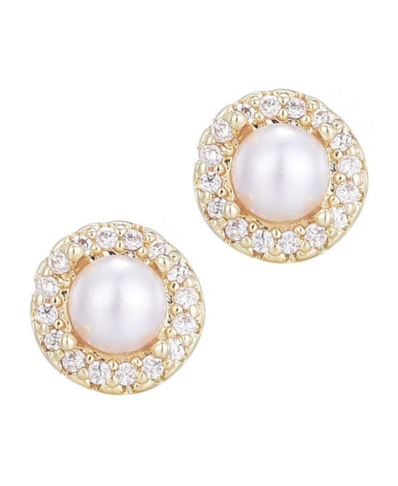 Gold Plated Cubic Zirconia Halo Stud Earrings