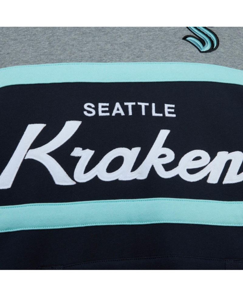 Men's Deep Sea Blue, Gray Seattle Kraken Head Coach Pullover Hoodie