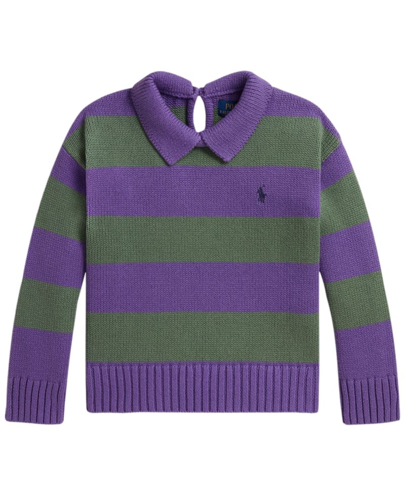 Girls' 2T-6X Striped Long-Sleeve Polo Sweater