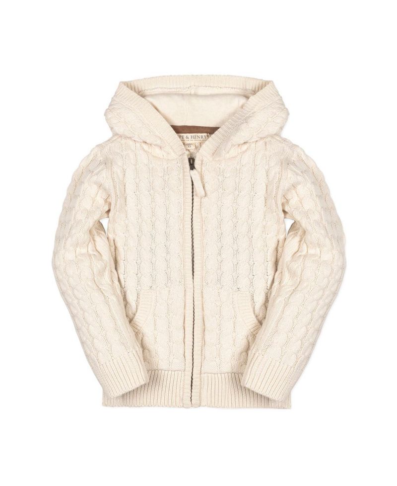 Hope and Henry Boy's XXSmall to Xlarge Organic Long Sleeve Full Zip Hooded Sweater with Elbow Patches