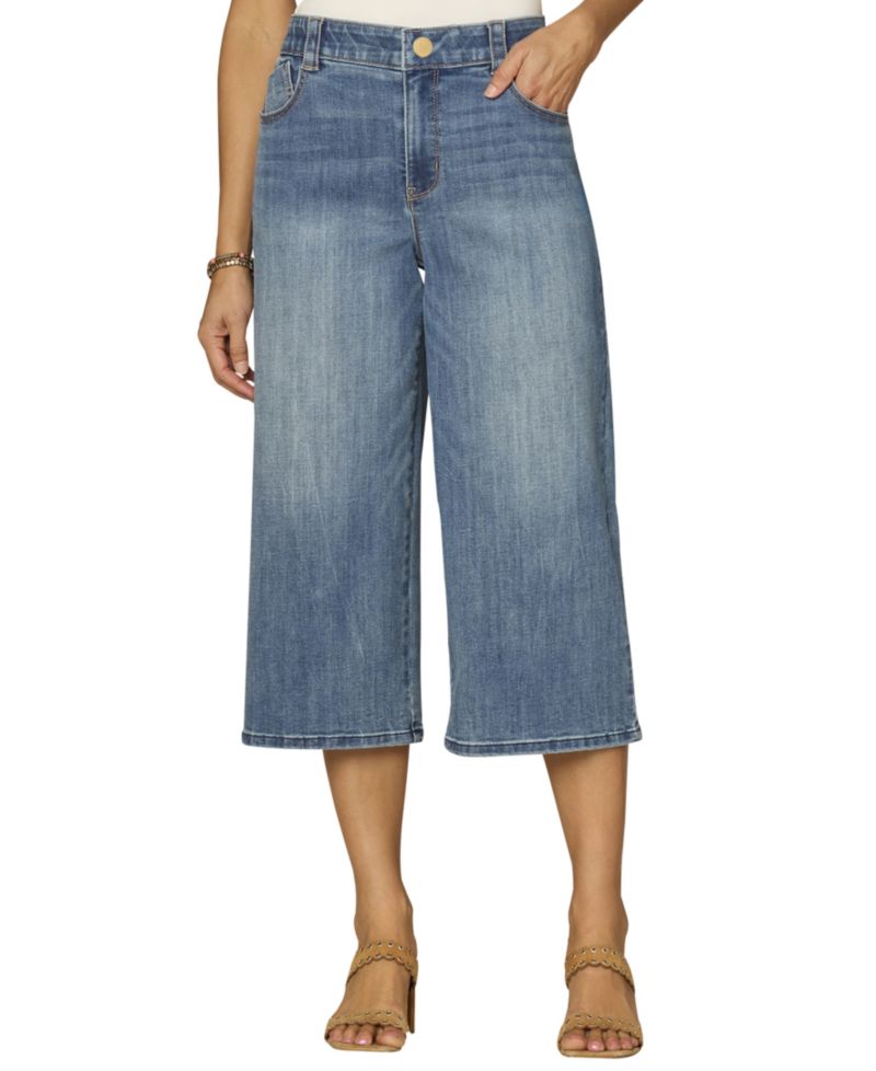 Petite High-Rise Wide-Leg Capri Jeans