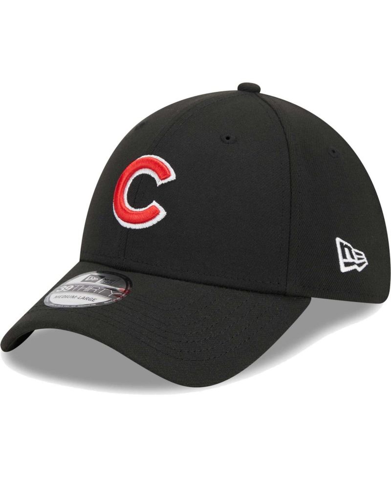 Men's Black Chicago Cubs Logo 39THIRTY Flex Hat