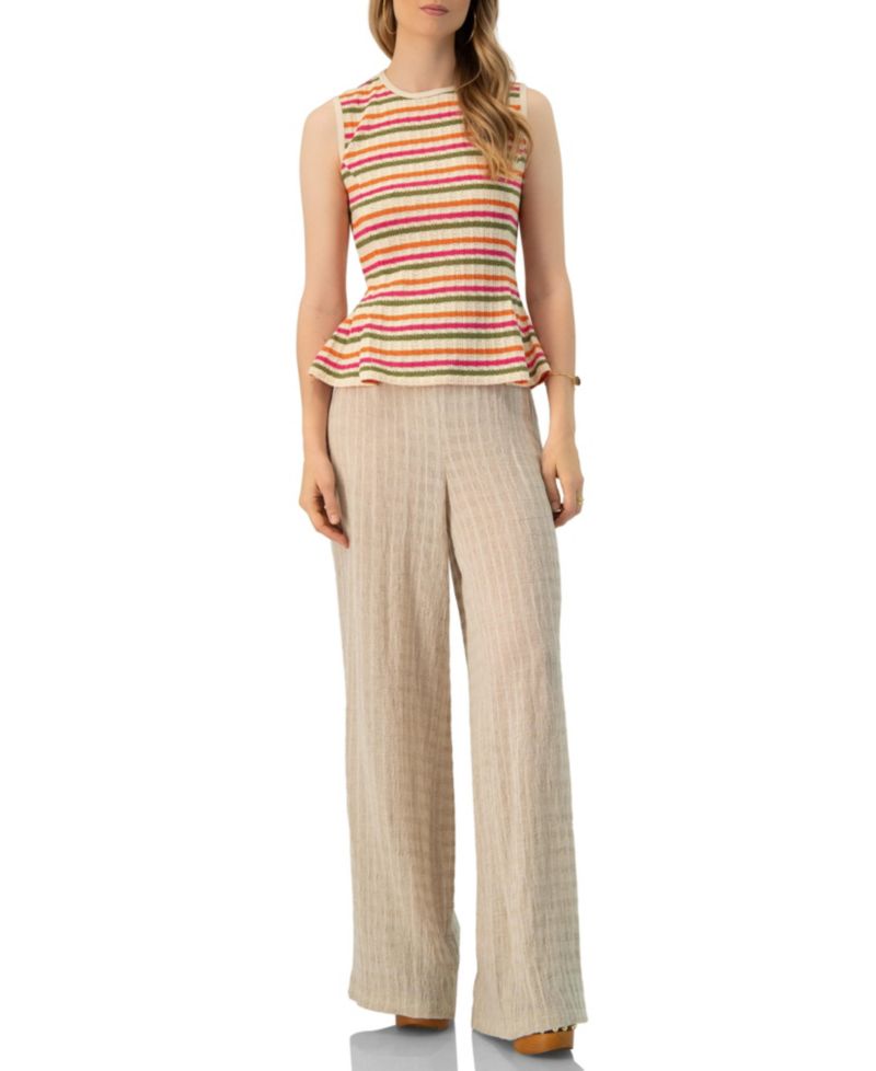 Women's Sleeveless Peplum Striped Knit Blouse