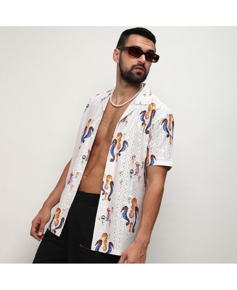 Men's Multicolour Mesh Seahorse Shirt