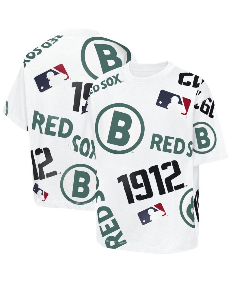 Big Boys and Girls White Boston Red Sox Circus Catch T-Shirt