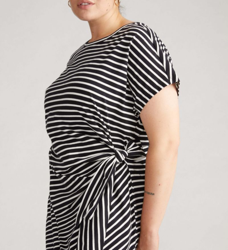 Plus Size Crescent Breton Stripe Knot Dress