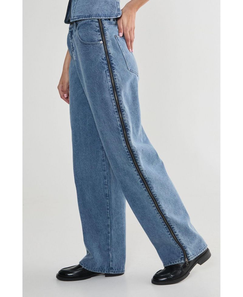 Women's Zip Seam Detail Straight Leg Denim Jeans
