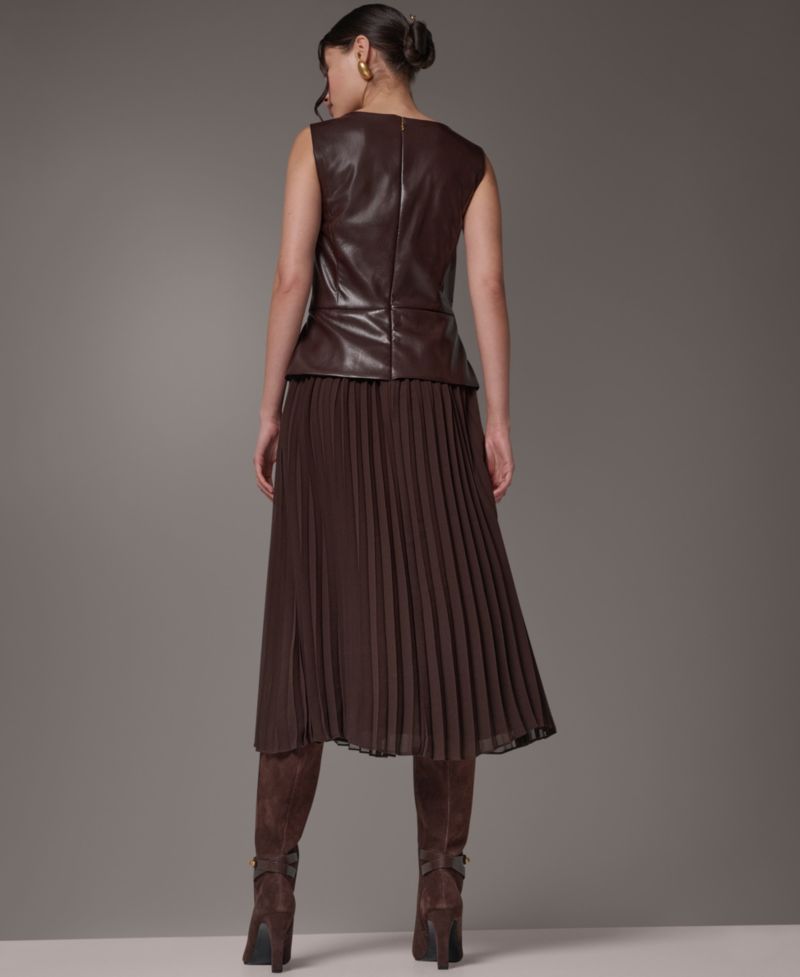 Petite Boat-Neck Faux-Wrap A-Line Midi Dress