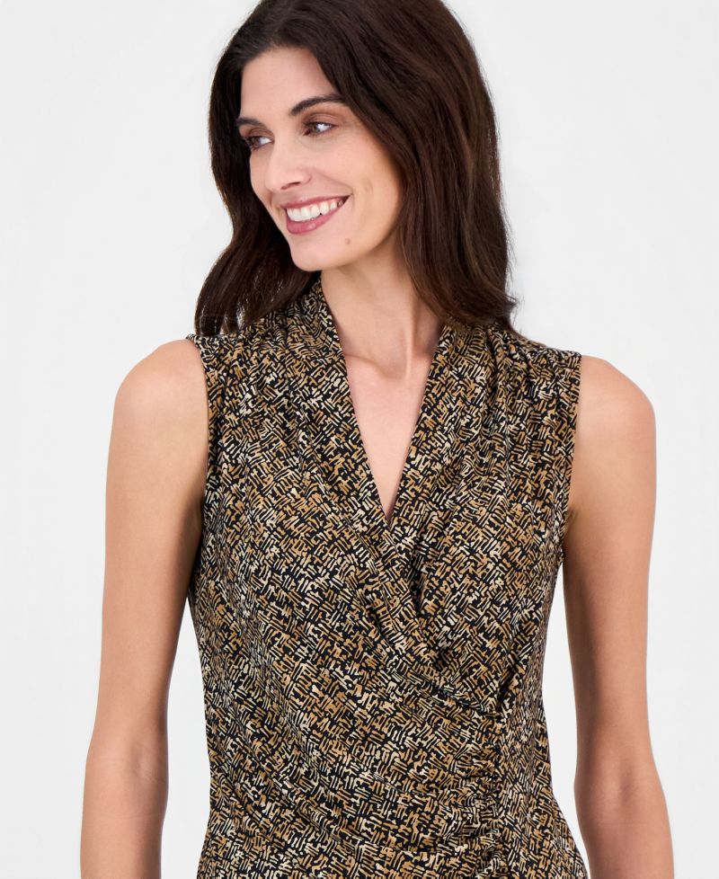 Women's Shirred Surplice Neck Sleeveless Top