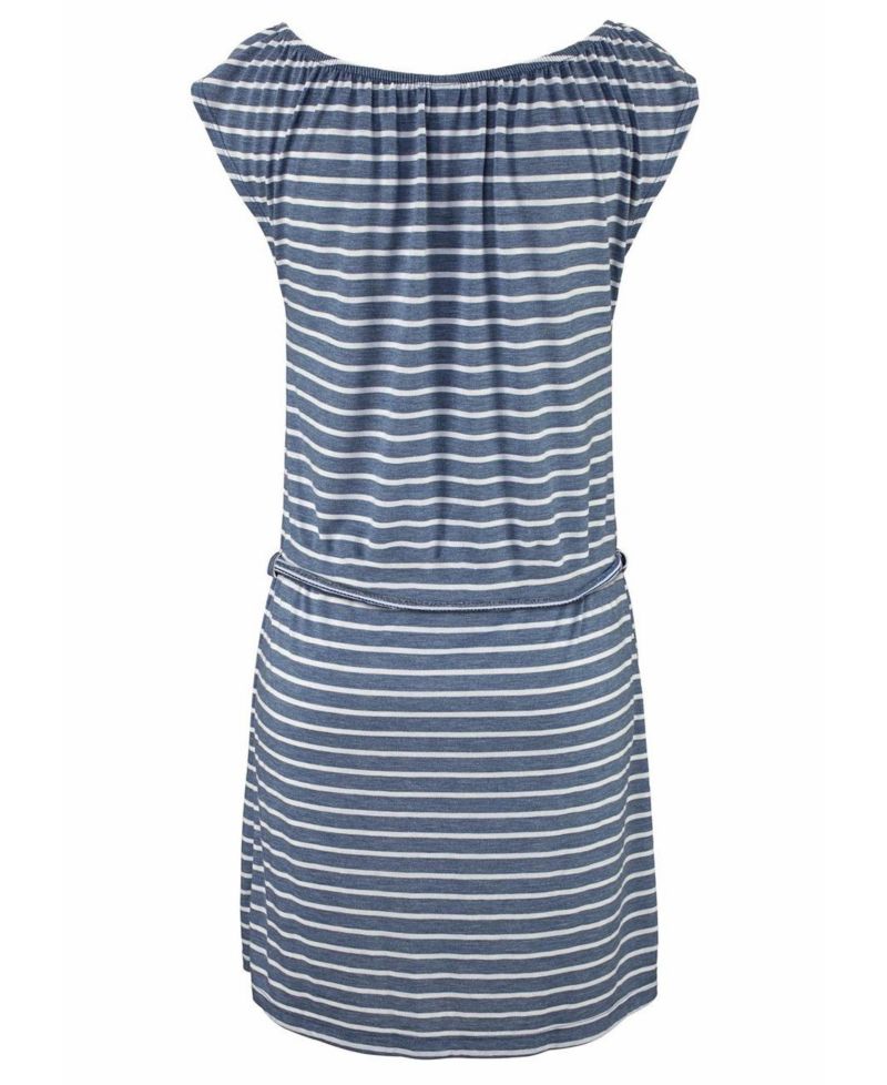 Women's Striped Tie Neckline Notch-Neck Tie-Waist Short Dress