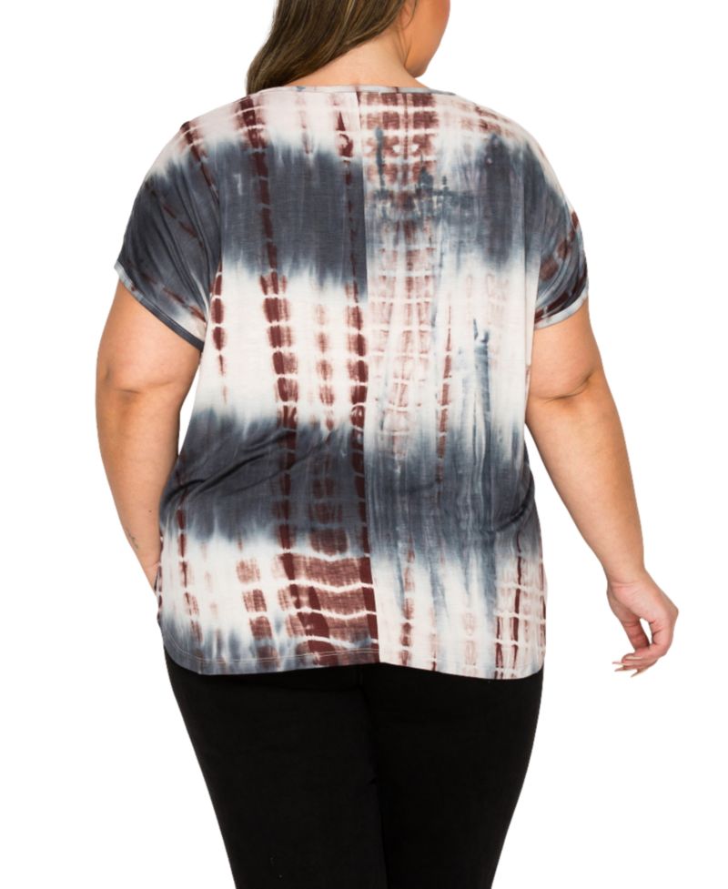Plus Size Tie Dye Lattice Sleeve Dolman T-Shirt