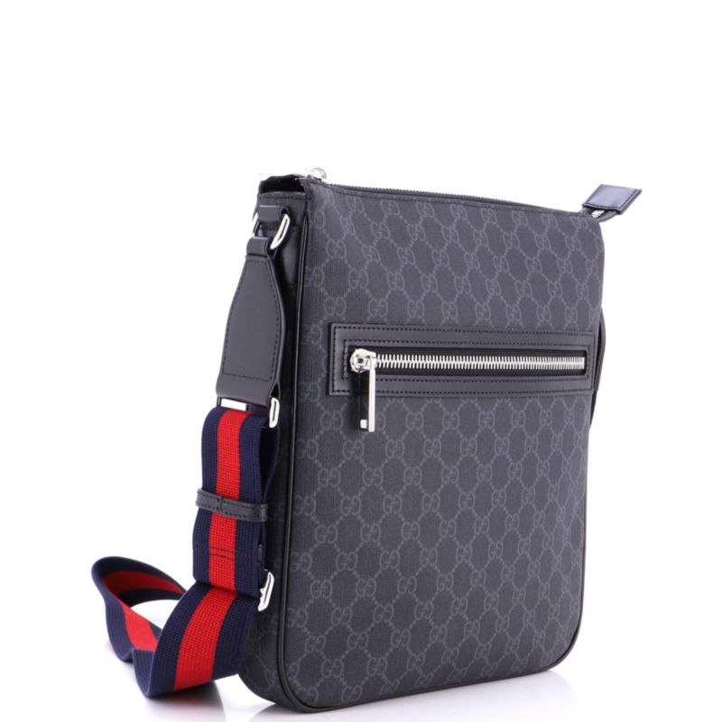 Medium Web Strap Front Zip Messenger Bag GG Coated Canvas