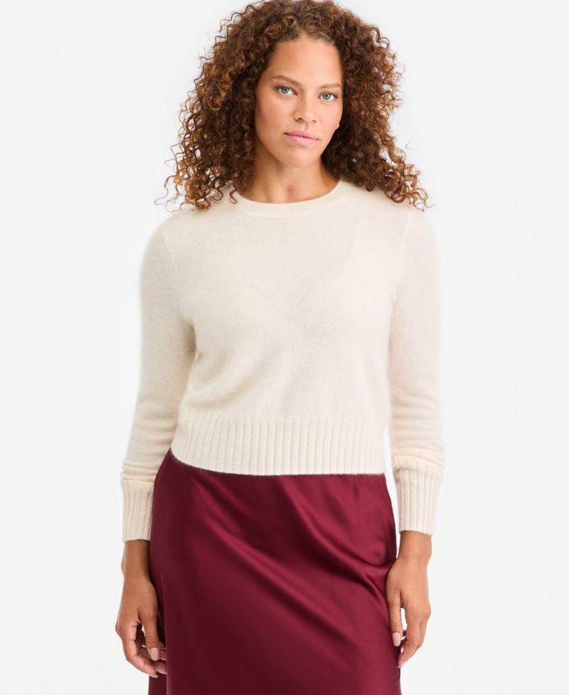 Women's 100% Cashmere Cropped Brushed Shrunken Sweater