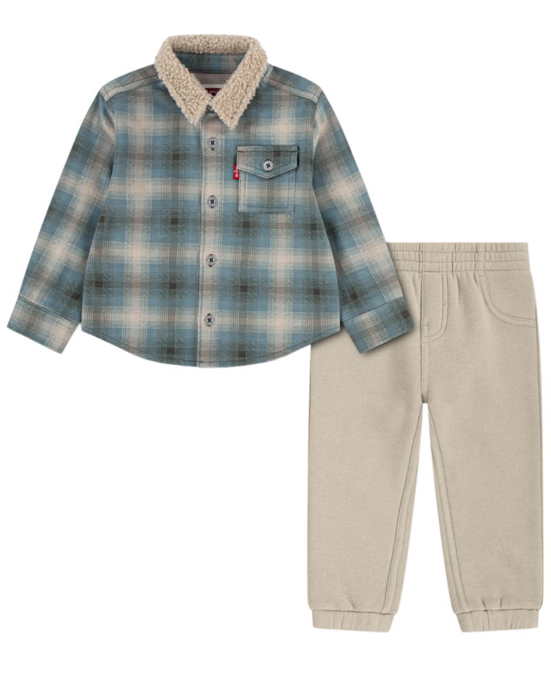 Baby Boys' Plaid Long-Sleeve Shirt and Joggers, 2-Piece Set