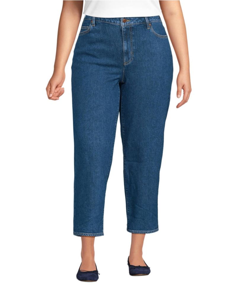 Women's Soft Denim Mid Rise Relaxed Straight Crop Jeans