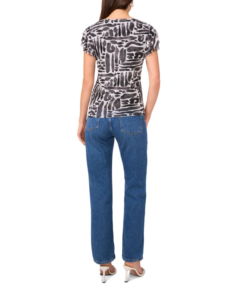 Women's Printed Flutter-Sleeve Top