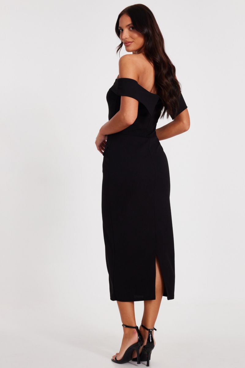 Women's Satin Bardot Button Front Midaxi Dress