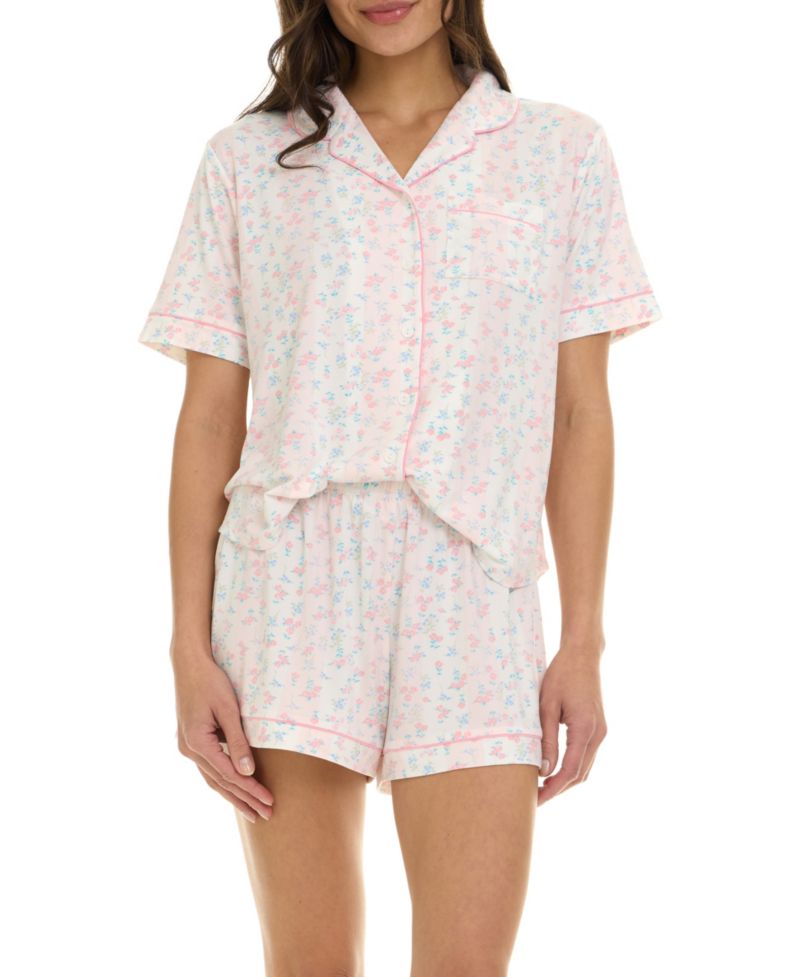 Women's Gabriella Notch Collar Shirt and Pajama Shorts, 2-Piece Set