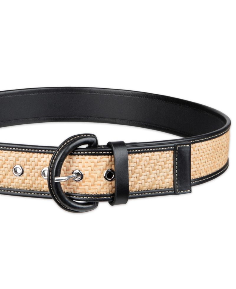 Women's Leather and Raffia Casual Belt