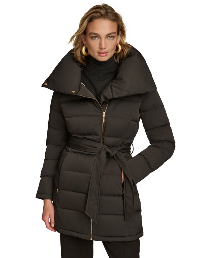 Women's Belted Asymmetric Puffer Coat