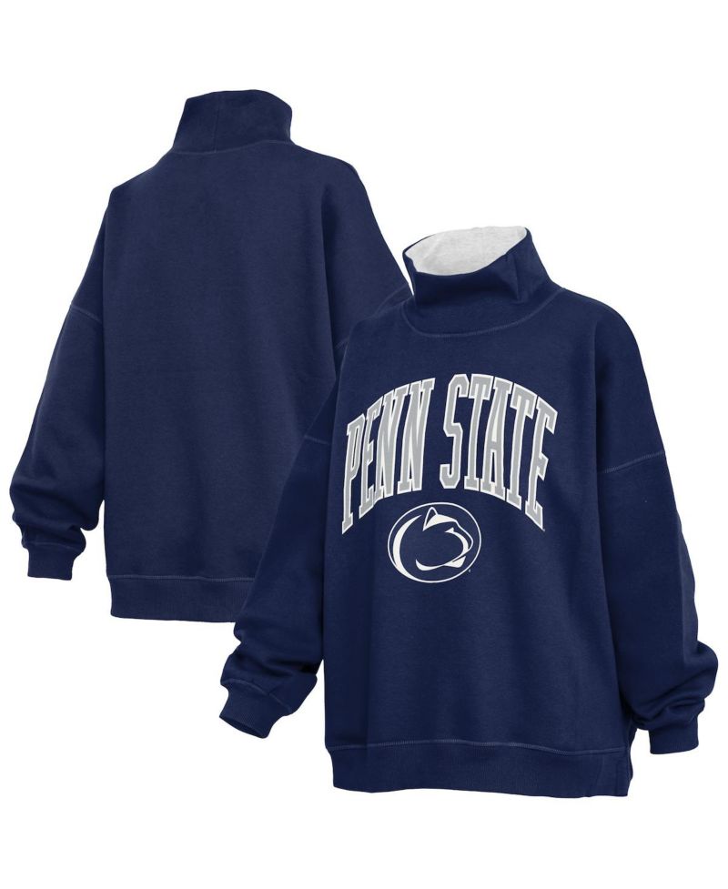 Women's Navy Penn State Nittany Lions Oversized Mock Neck Sweatshirt