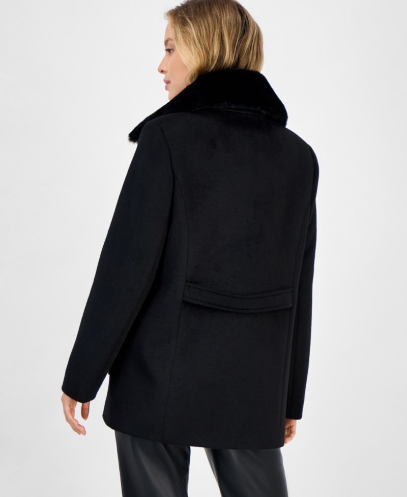 Women's Double-Breasted Faux Fur Collar Coat