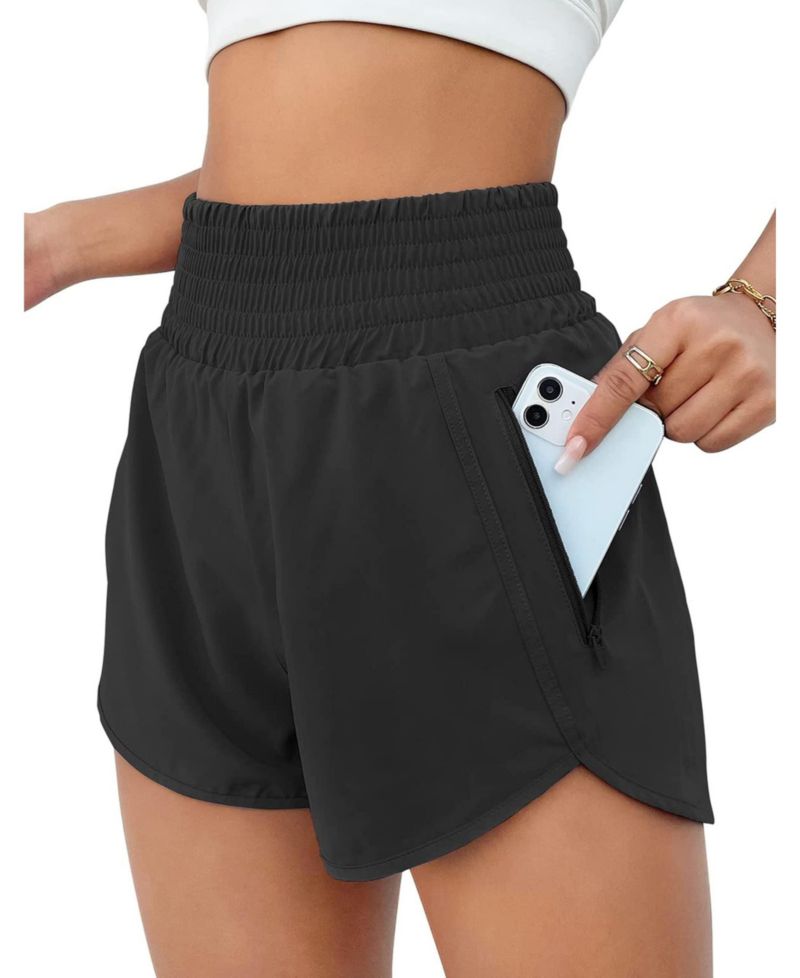 Women High Waisted Athletic Shorts Quick Dry Zipper Pocket Double Layer