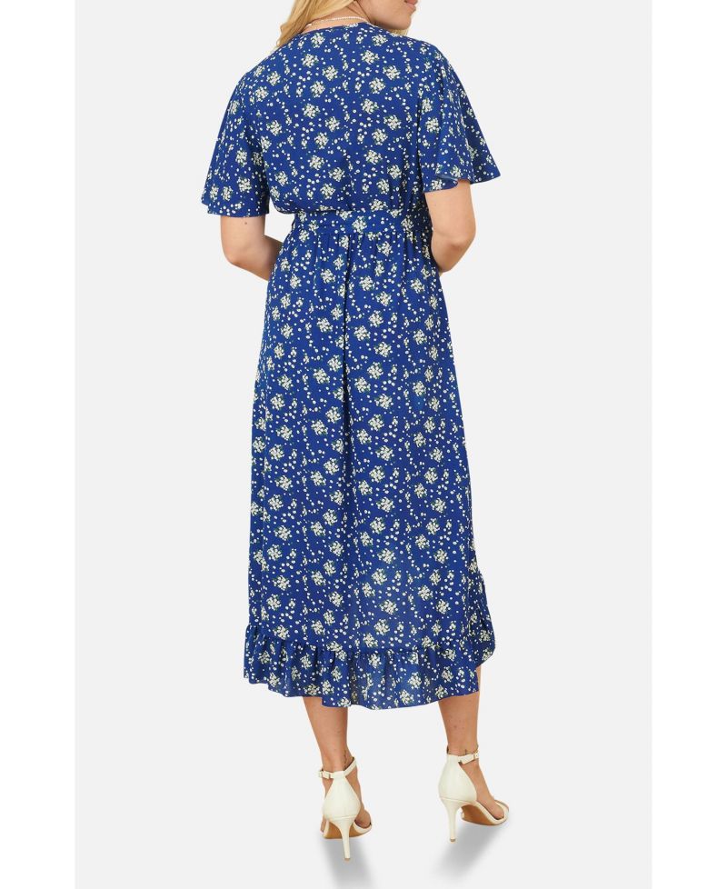 Women's Frilled-Hem Wrap Midi Dress