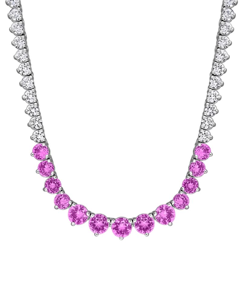 Lab Grown Sapphire (5-1/3 ct. t.w.) and Lab Grown White Sapphire (16 ct. t.w.) Tennis Necklace in Sterling Silver
