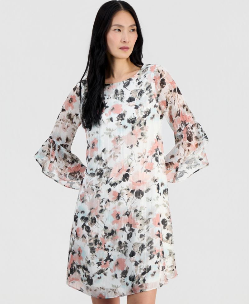 Women's Boat-Neck Flutter-Sleeve Swing Dress
