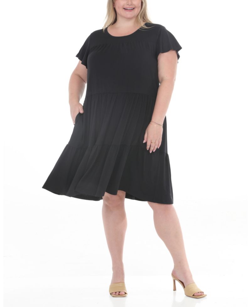 Plus Size Flutter-Sleeve Ruffle Tiered Dress